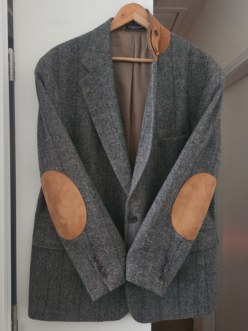 Vintage Evan Picone Blazer Men's 42R Herringbone Leather Elbow Patch & Collar